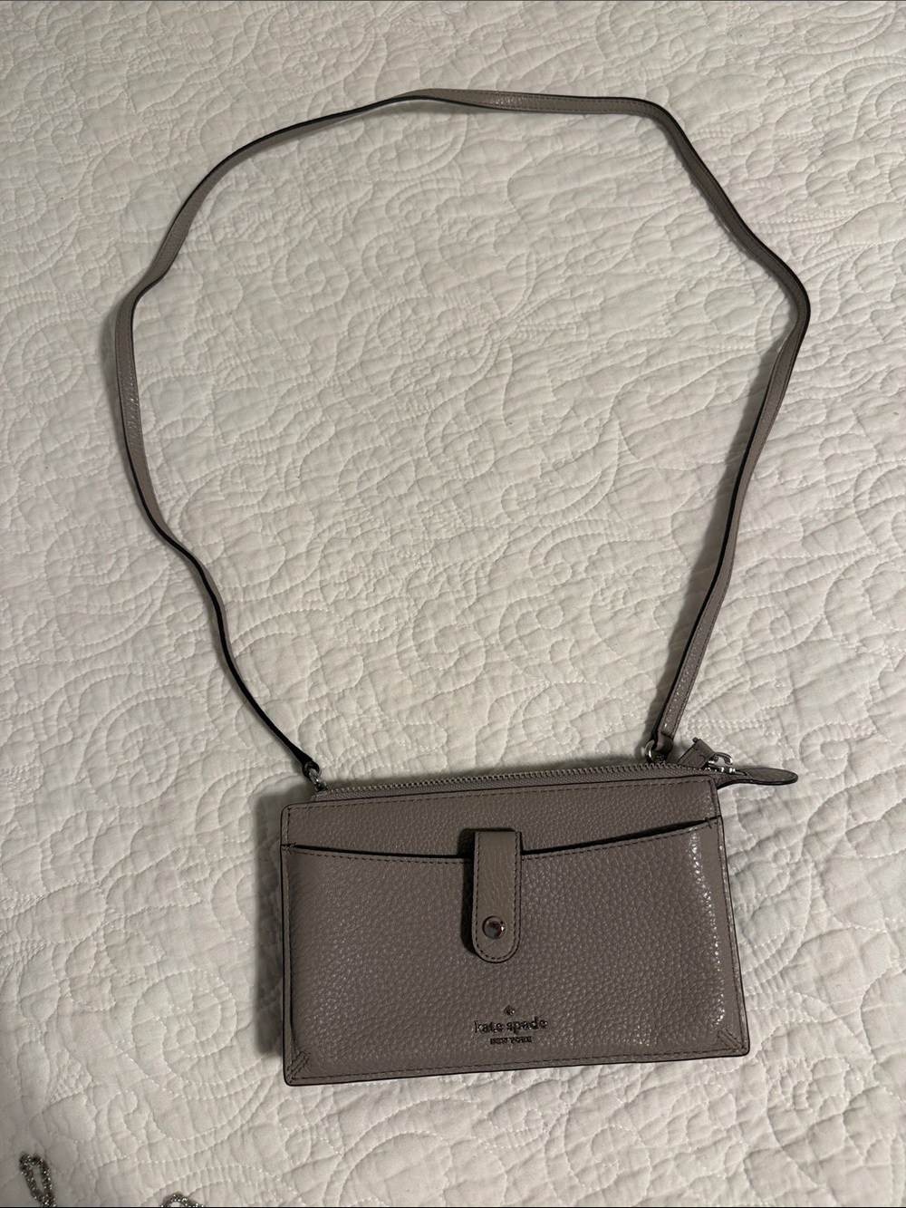 kate spade gray pebbled leather crossbody card case